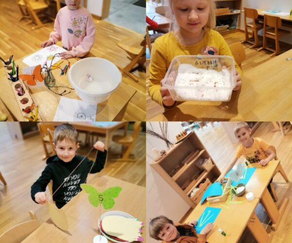 Unsere Kindergartenkinder  bei der Arbeit an den Frühlingsstationen